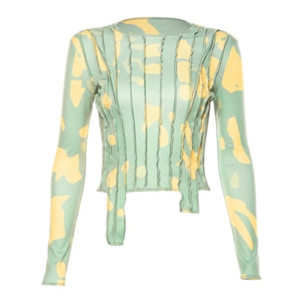**NEVER WORN** Green and yellow long sleeve crop top